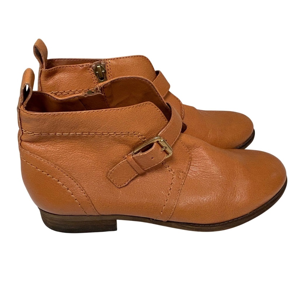 Franco Sarto Ankle Boots Women's 8M Tan Leather Buckle Zip Up Booties Shoes